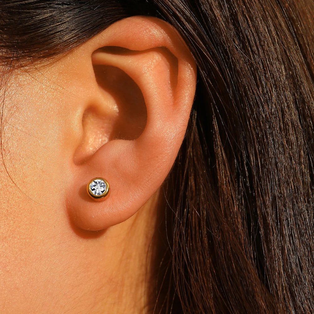 Titanium 5mm Cubic Zirconia Bezel Set Stud Earrings - Premium Jewelry from Dazzling Delights - Just $24.95! Shop now at Dazzling Delights