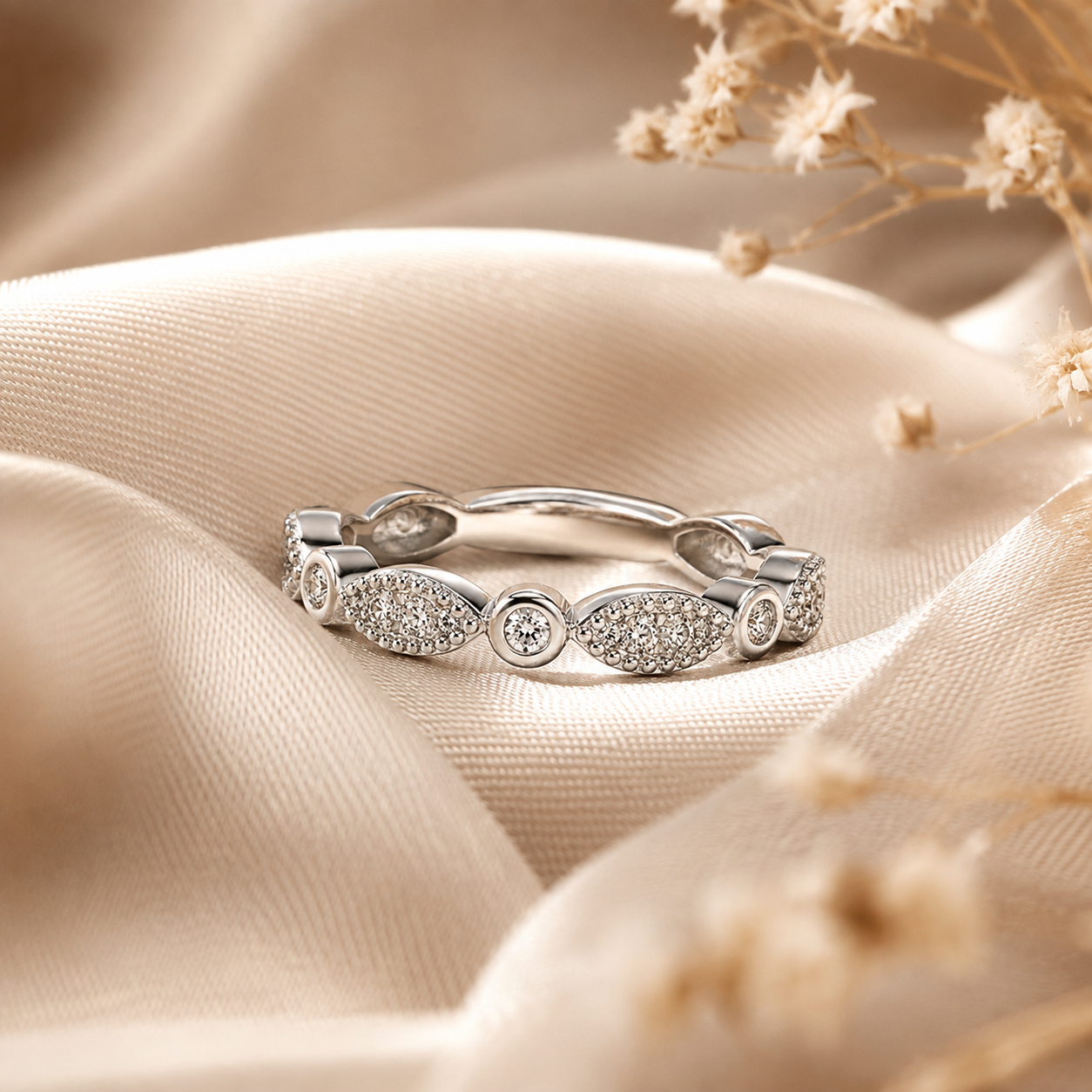 Round Brilliant Moissanite Marquise Cluster Wedding Band