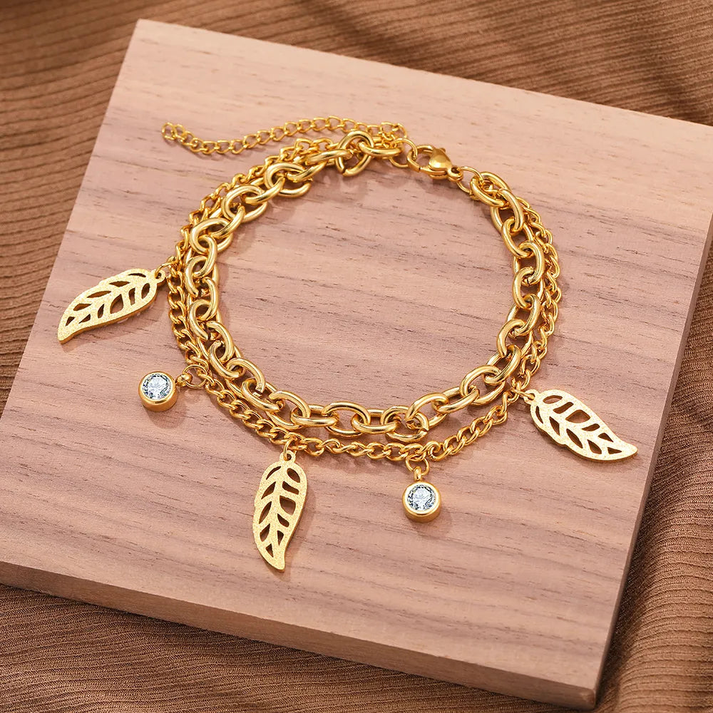 Titanium Sparkle Leaf Charm Bracelet - Premium Jewelry from Dazzling Delights - Just $28.95! Shop now at Dazzling Delights