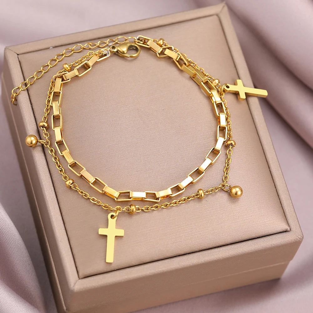 Titanium Cross Charm Bracelet - Premium Jewelry from Dazzling Delights - Just $28.95! Shop now at Dazzling Delights