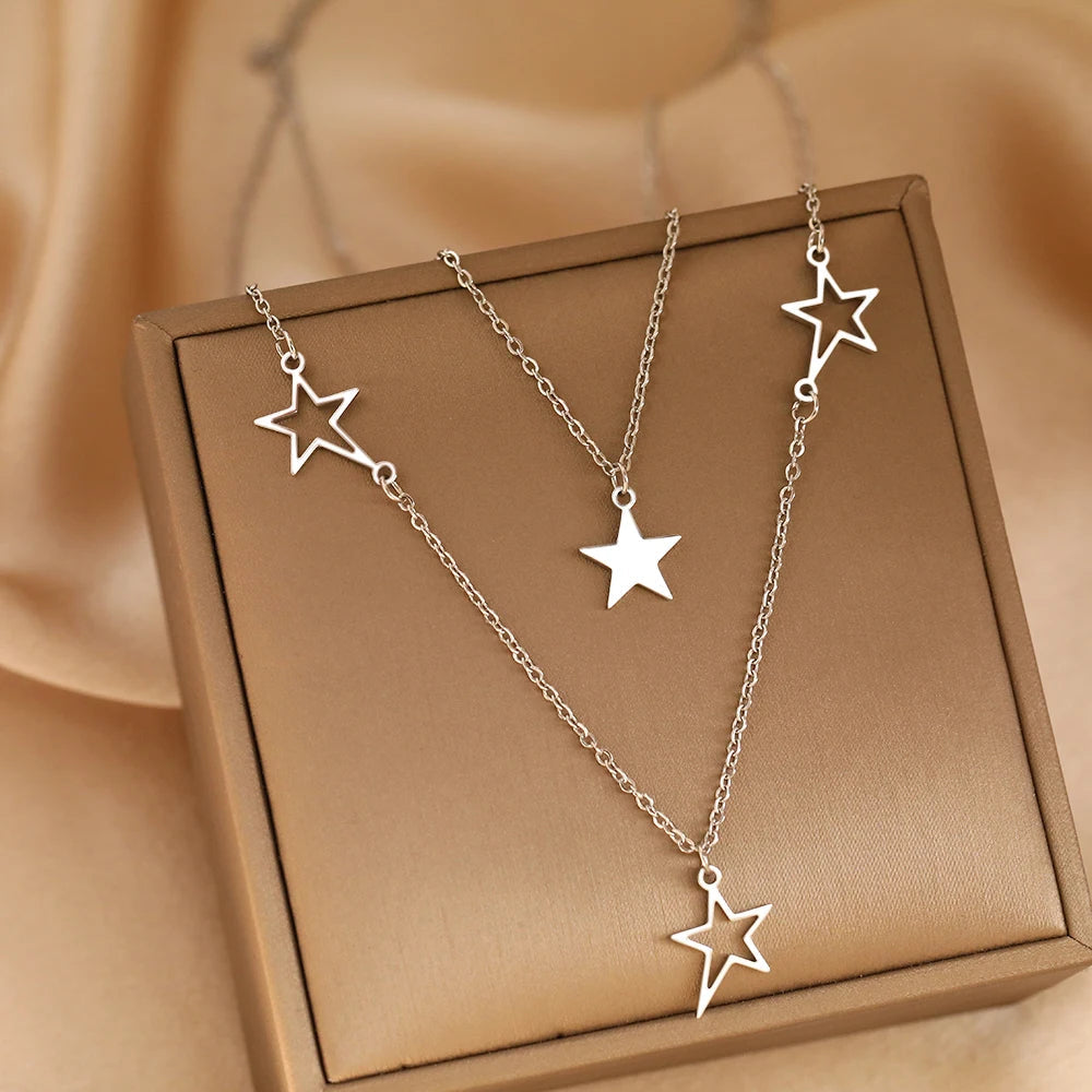 Titanium Double Layer Star Pendant Necklace - Premium Jewelry from Dazzling Delights - Just $27.95! Shop now at Dazzling Delights