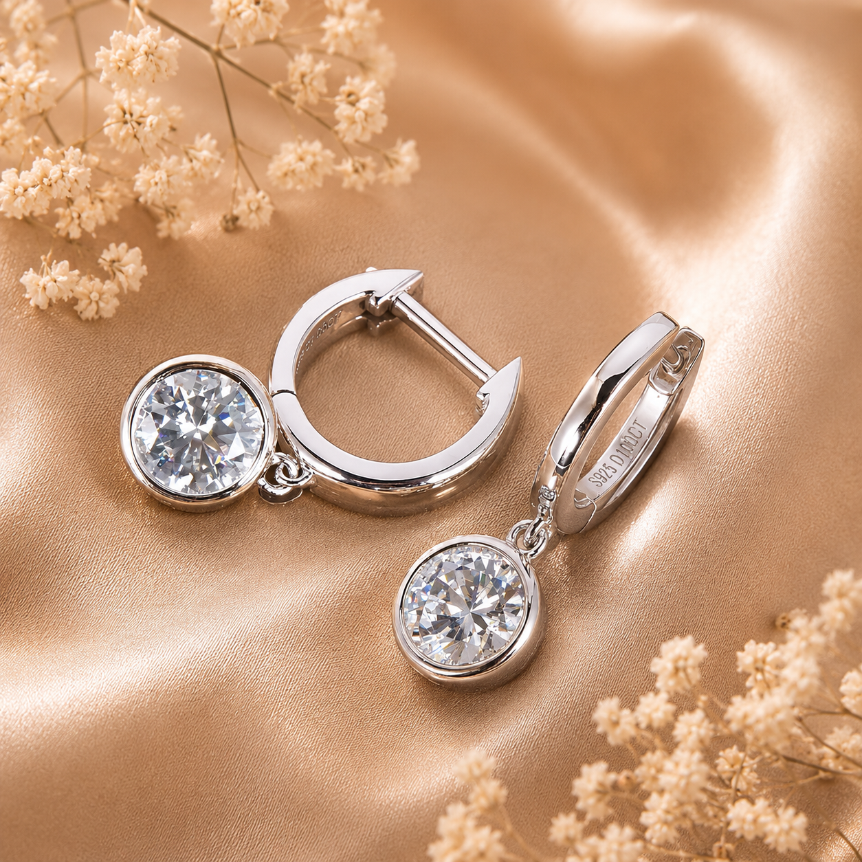 Bezel Drop Moissanite Hoop Earrings