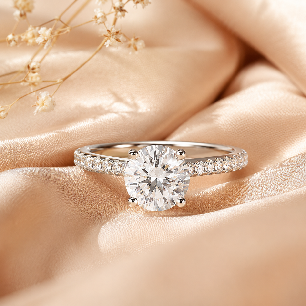 Round Brilliant Moissanite Hidden Halo Engagement Ring
