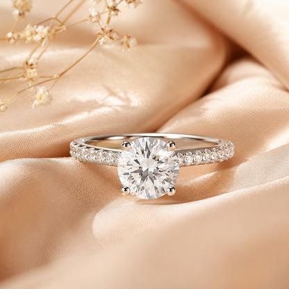 Round Brilliant Moissanite Hidden Halo Engagement Ring