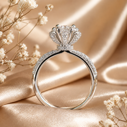 Round Brilliant Moissanite Cathedral Pavé Engagement Ring