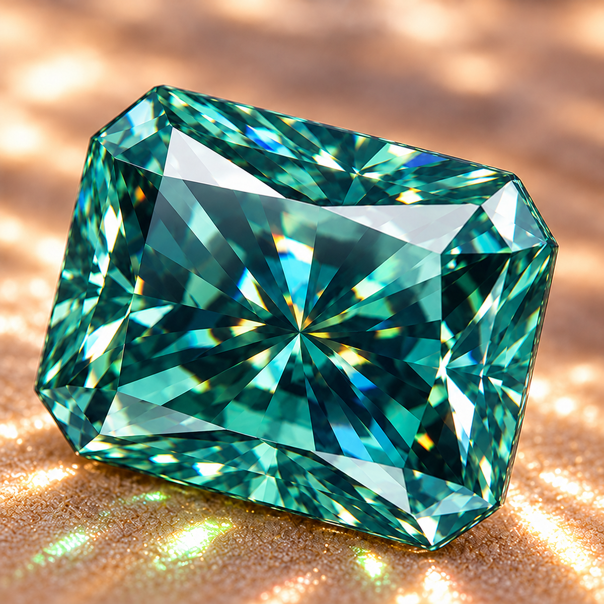 Bluish Green Radiant Cut Moissanites