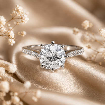Round Brilliant Moissanite 8-Prong Pavé Engagement Ring
