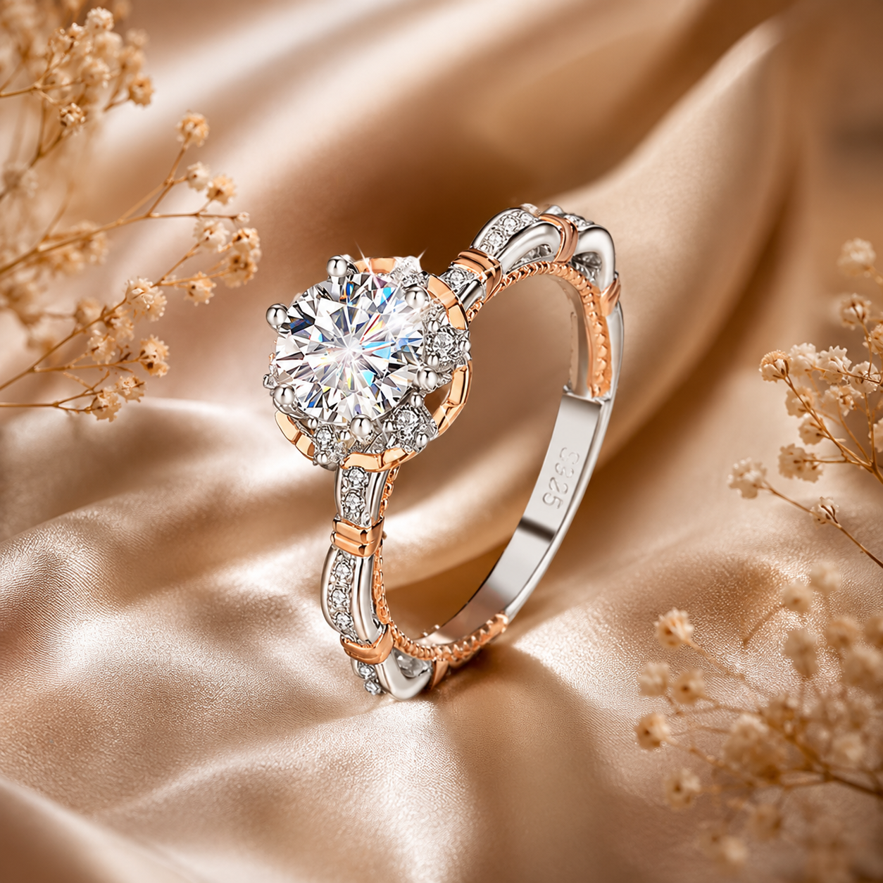 Two-Tone Round Brilliant Moissanite Vintage Engagement Ring