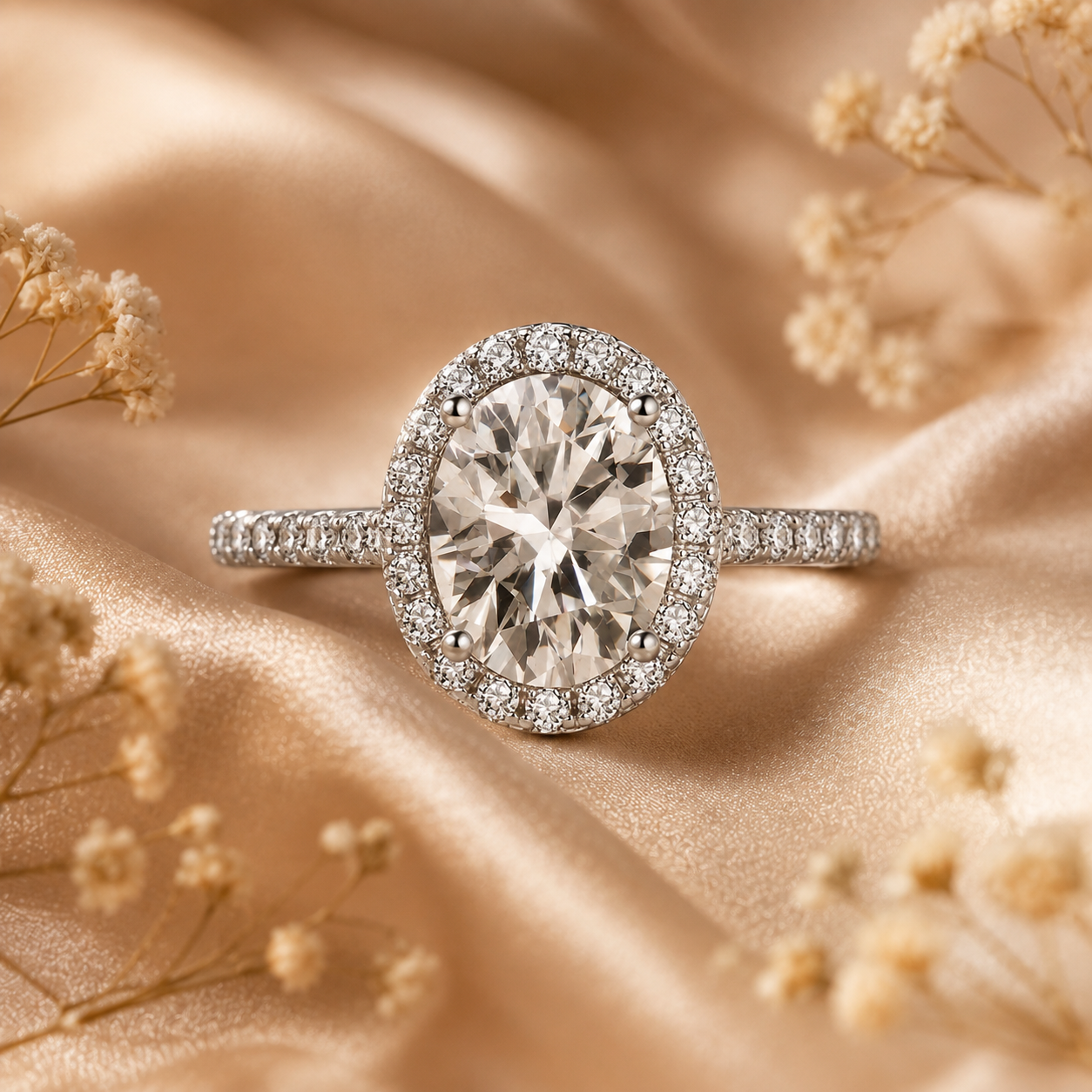 Oval Halo Moissanite Engagement Ring