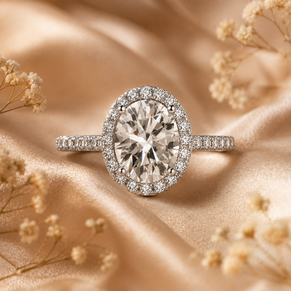 Oval Halo Moissanite Engagement Ring