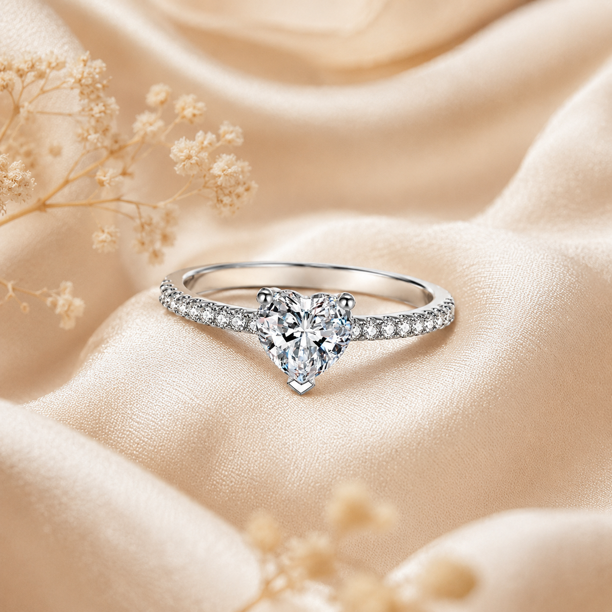 Heart Cut Moissanite Pavé Engagement Ring