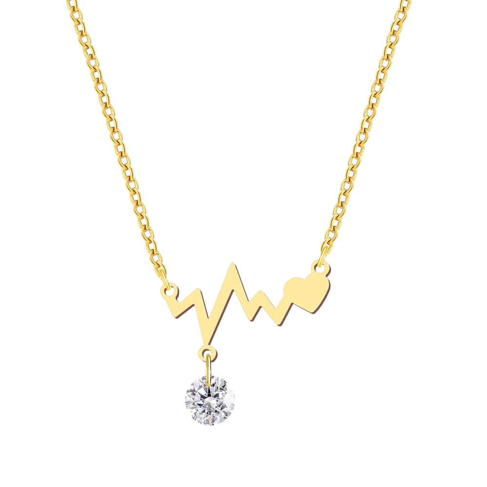 Titanium Bejewelled Heartbeat Pendant Necklace - Premium Jewelry from Dazzling Delights - Just $22.95! Shop now at Dazzling Delights
