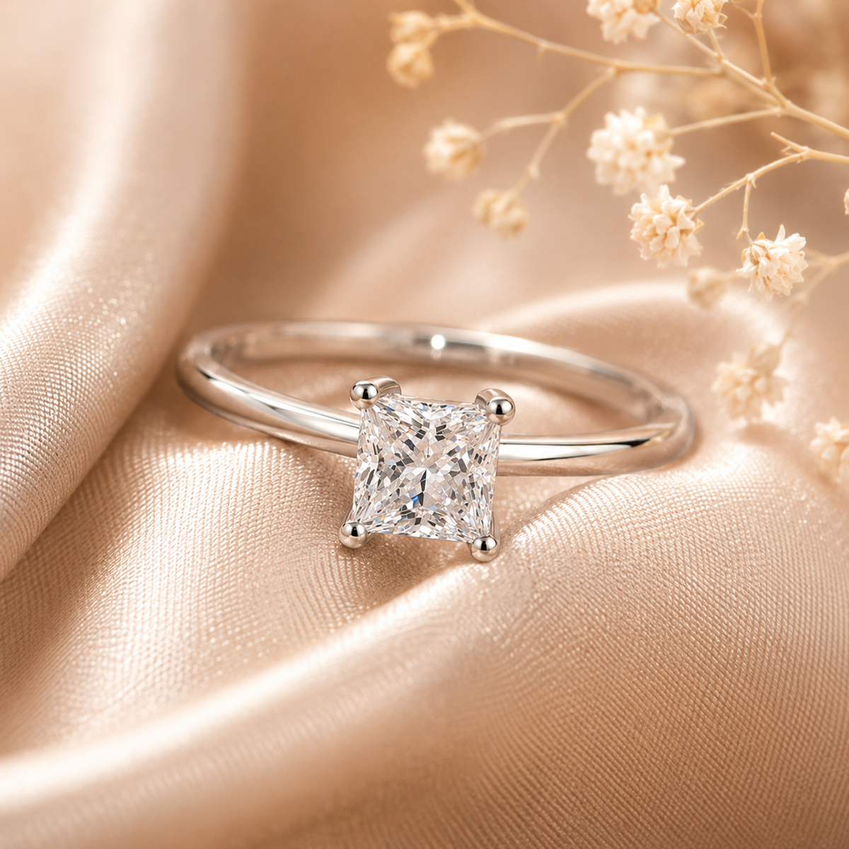 Anillo de compromiso con moissanita y solitario de talla princesa de 4,5 mm 
