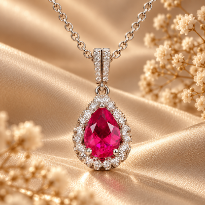 Colar com pingente Halo de topázio rosa com corte pera 