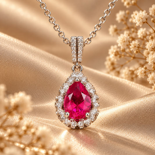 Colar com pingente Halo de topázio rosa com corte pera 