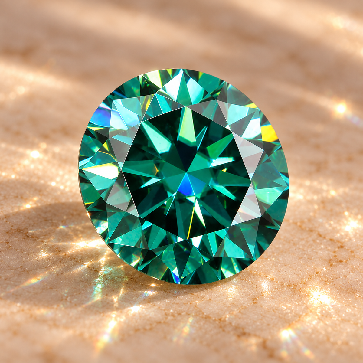 Emerald Green Round Brilliant Cut Moissanites