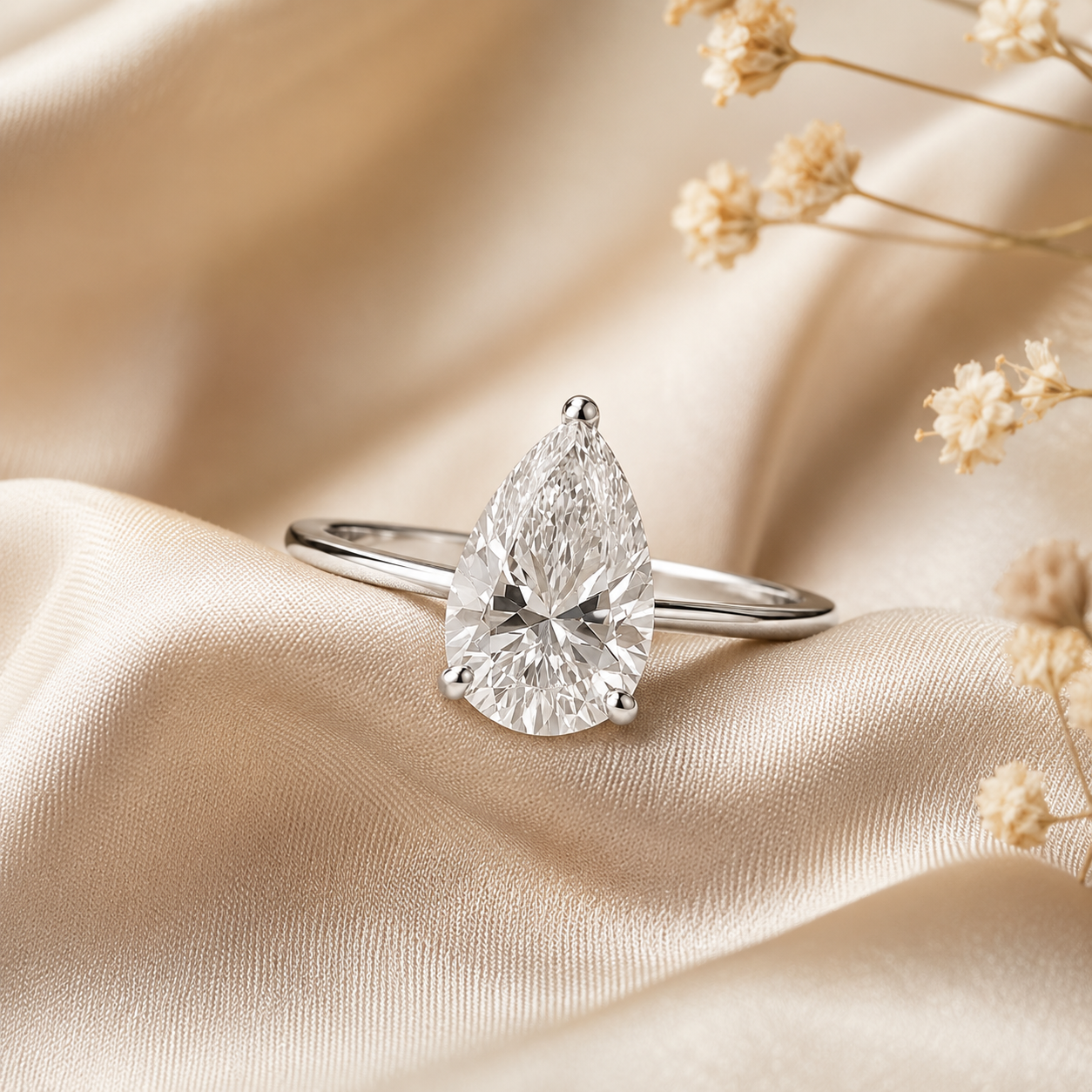 Anillo de compromiso con moissanita y solitario de talla pera 