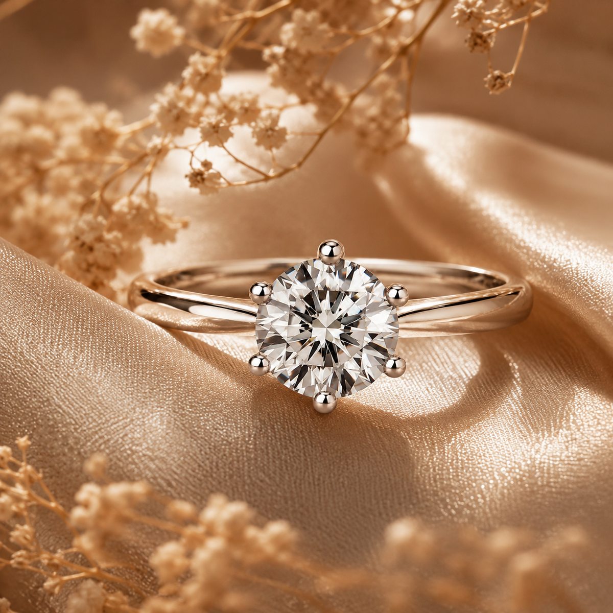 Anillo de compromiso clásico de moissanita con solitario estilo Tiffany de 6 puntas 