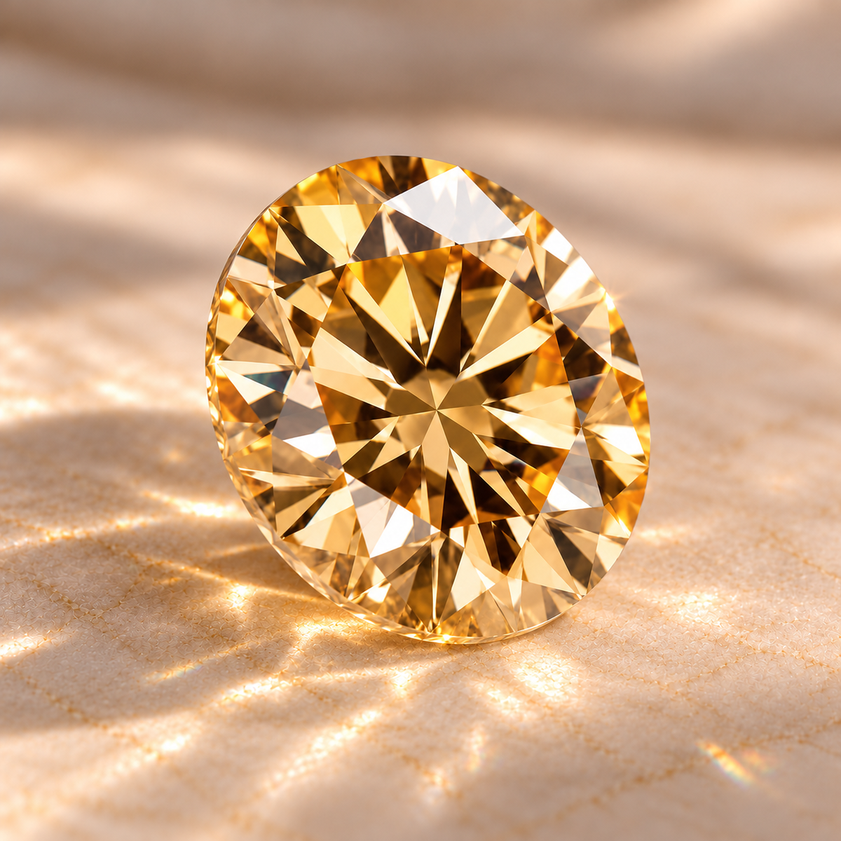 Vivid Champagne Round Brilliant Cut Moissanites