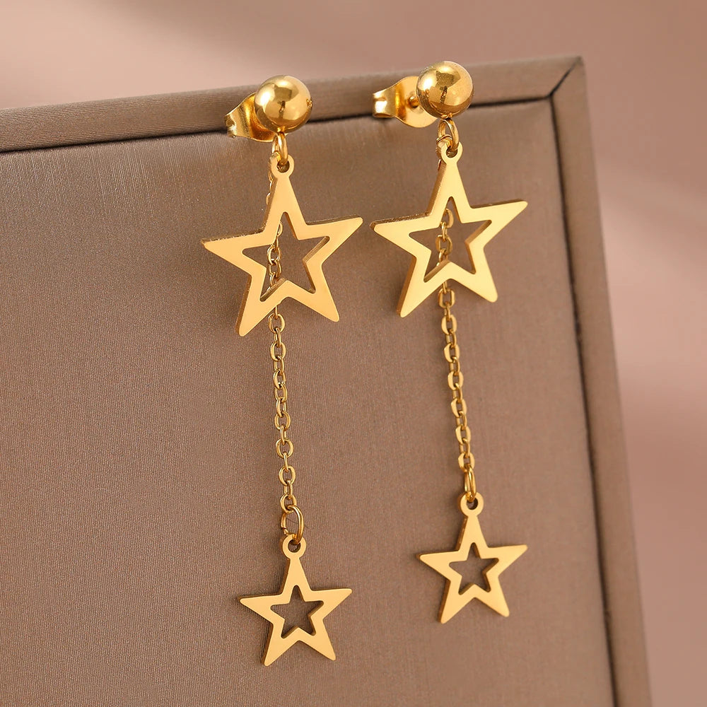 Titanium Double Star Tassle Earrings - Premium Jewelry from Dazzling Delights - Just $28.95! Shop now at Dazzling Delights