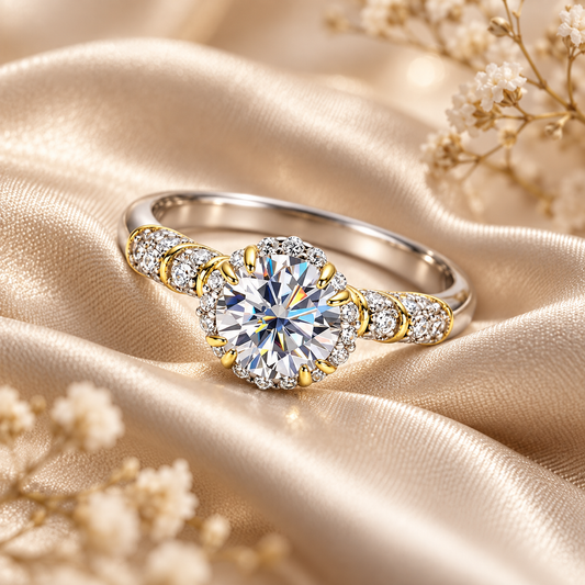 Anillo de compromiso pavé bicolor con moissanita brillante de 1 ct