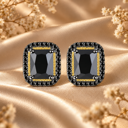 5.8ct Natural Black Spinel Rectangular Halo Stud Earrings
