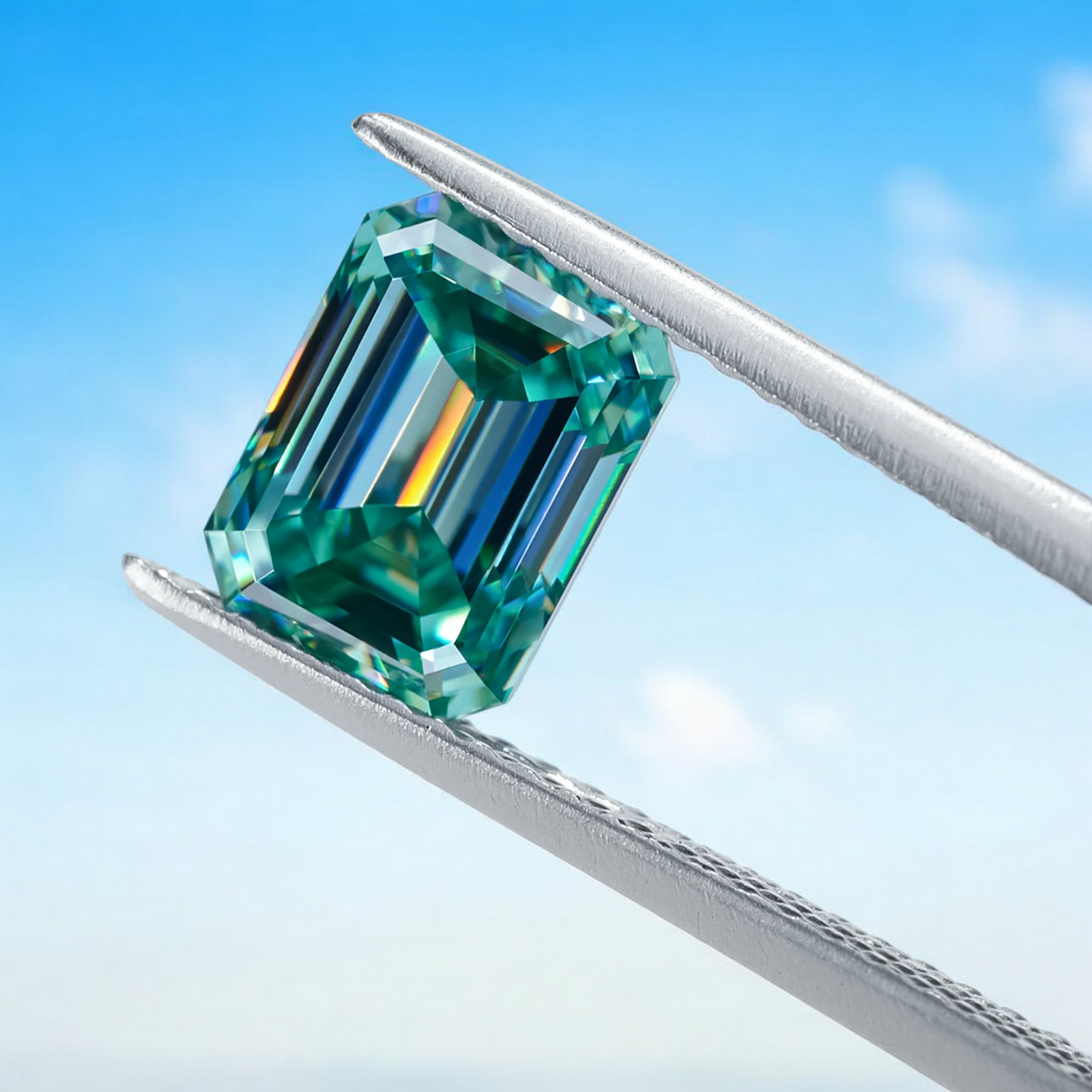 Bluish Green Emerald Cut Moissanites - Premium Jewelry from Dazzling Delights - Just $83.33! Shop now at Dazzling Delights