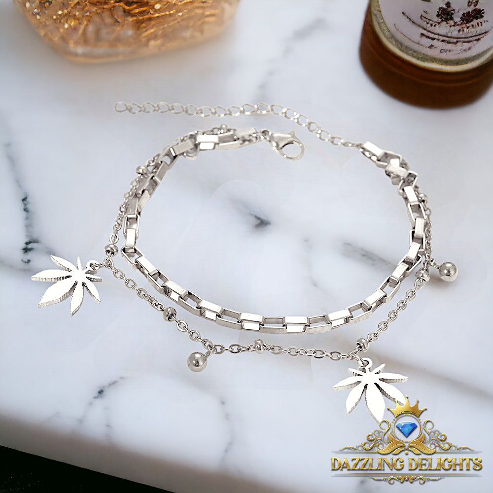 Titanium Leaf Charm Bracelet - Premium Jewelry from Dazzling Delights - Just $28.95! Shop now at Dazzling Delights