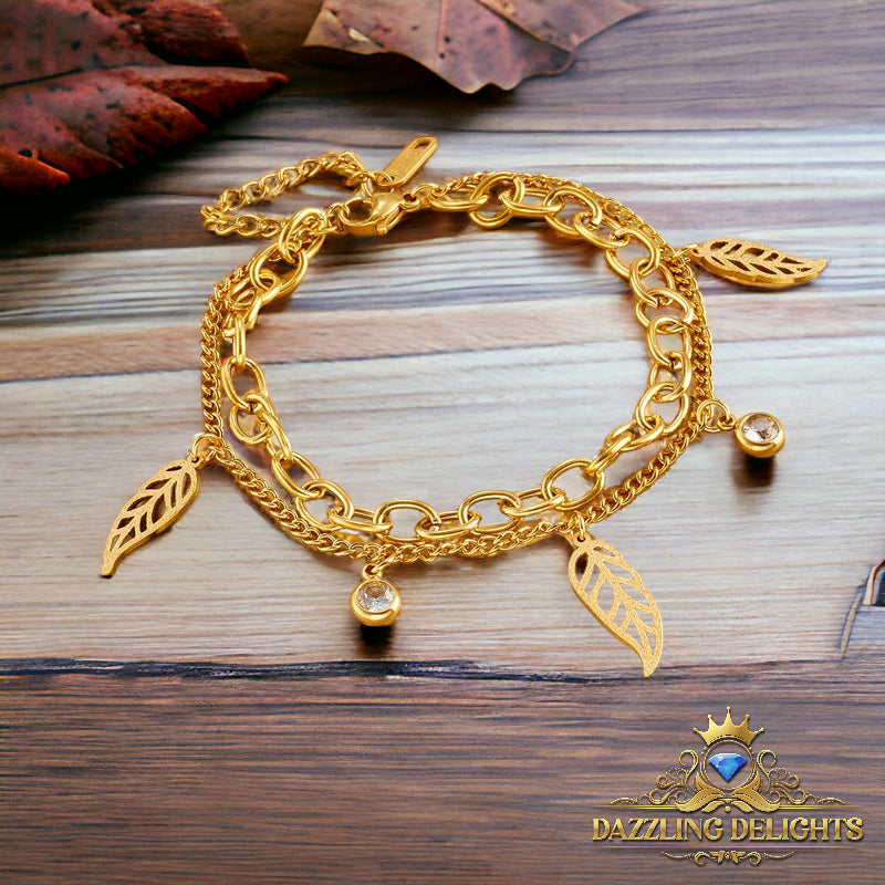 Titanium Sparkle Leaf Charm Bracelet - Premium Jewelry from Dazzling Delights - Just $28.95! Shop now at Dazzling Delights
