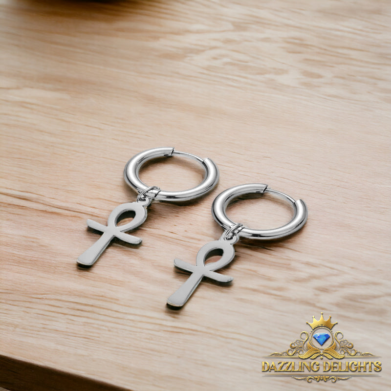 Titanium Ankh Cross Sleeper Dangle Earrings - Premium Jewelry from Dazzling Delights - Just $28.95! Shop now at Dazzling Delights