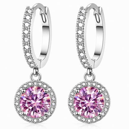 Halo Moissanite Hoop Drop Earrings – 1.0ct Round Brilliant Earrings