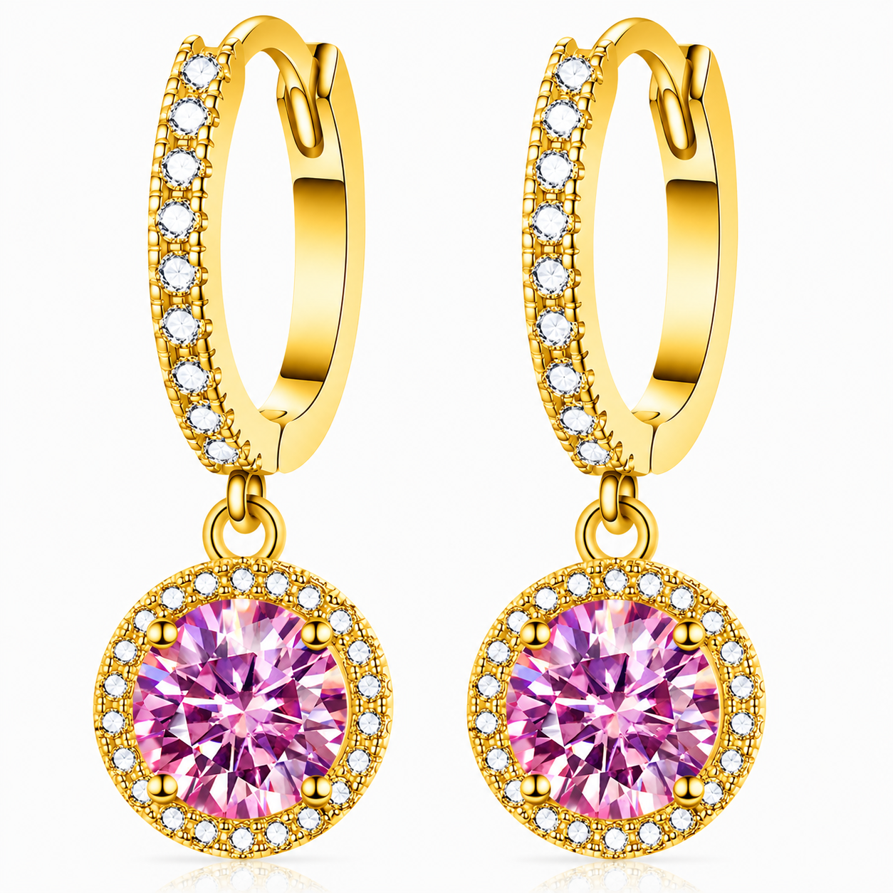 Halo Moissanite Hoop Drop Earrings – 1.0ct Round Brilliant Earrings