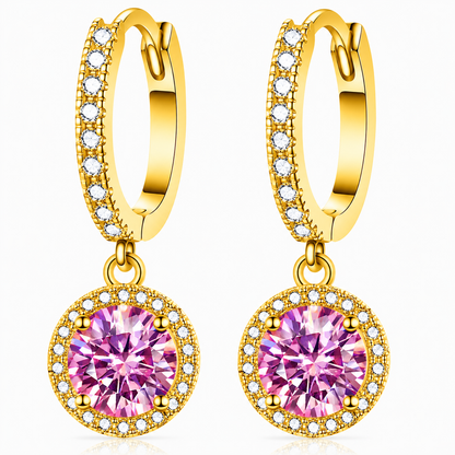 Halo Moissanite Hoop Drop Earrings – 1.0ct Round Brilliant Earrings
