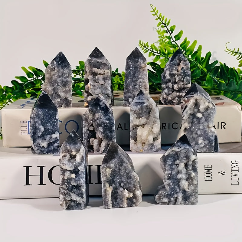 Smoky Druzy Quartz Crystal Tower – Grounding Energy, Shadow Work & Aura Cleansing Stone