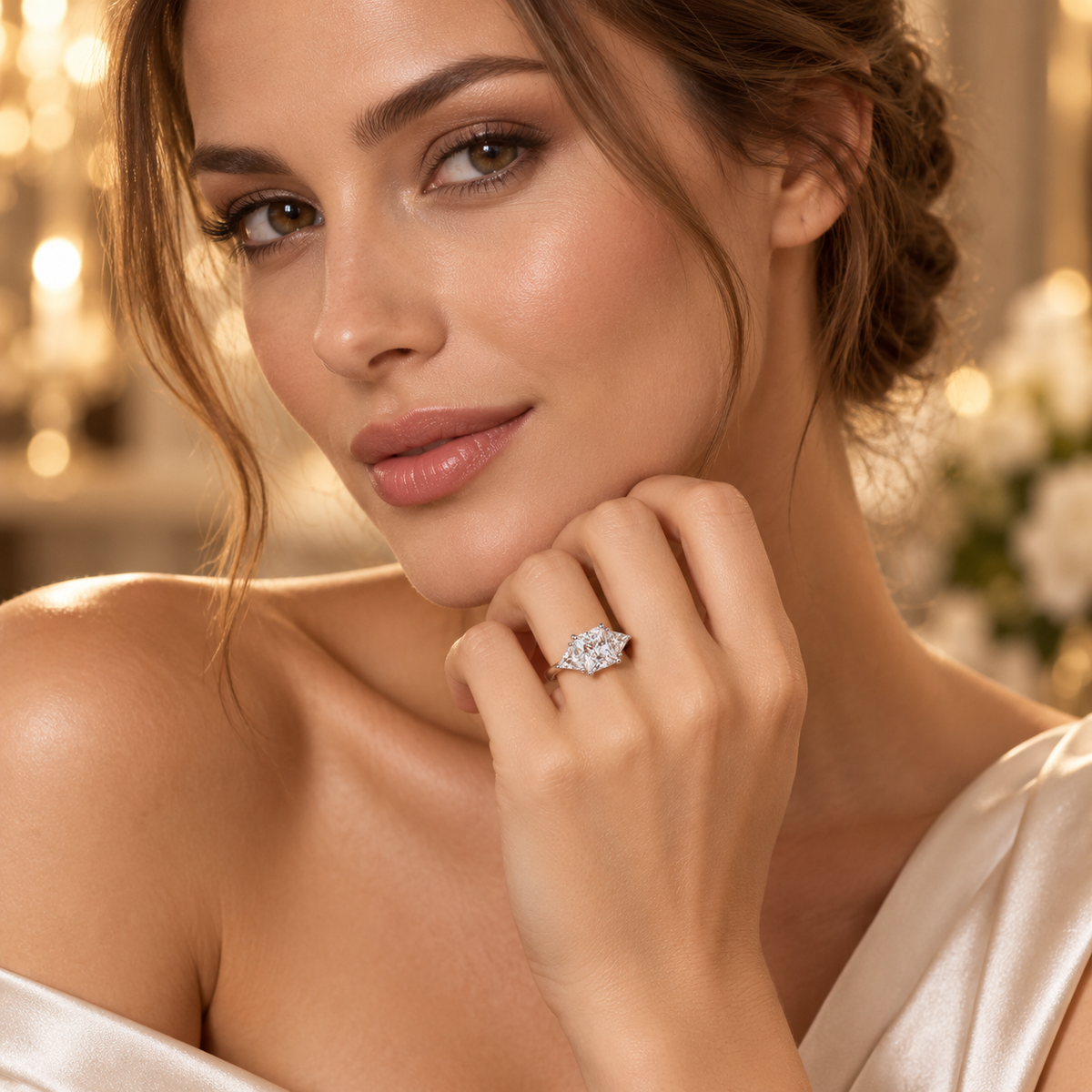 Anillo de compromiso trilogía de moissanita de 3 ct, talla radiante y trillion