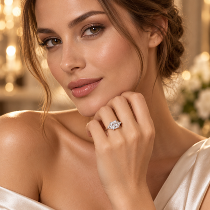 Anillo de compromiso trilogía de moissanita de 3 ct, talla radiante y trillion