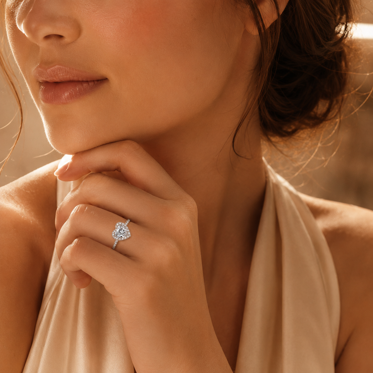 Anel Halo de Moissanite com Corte de Coração 