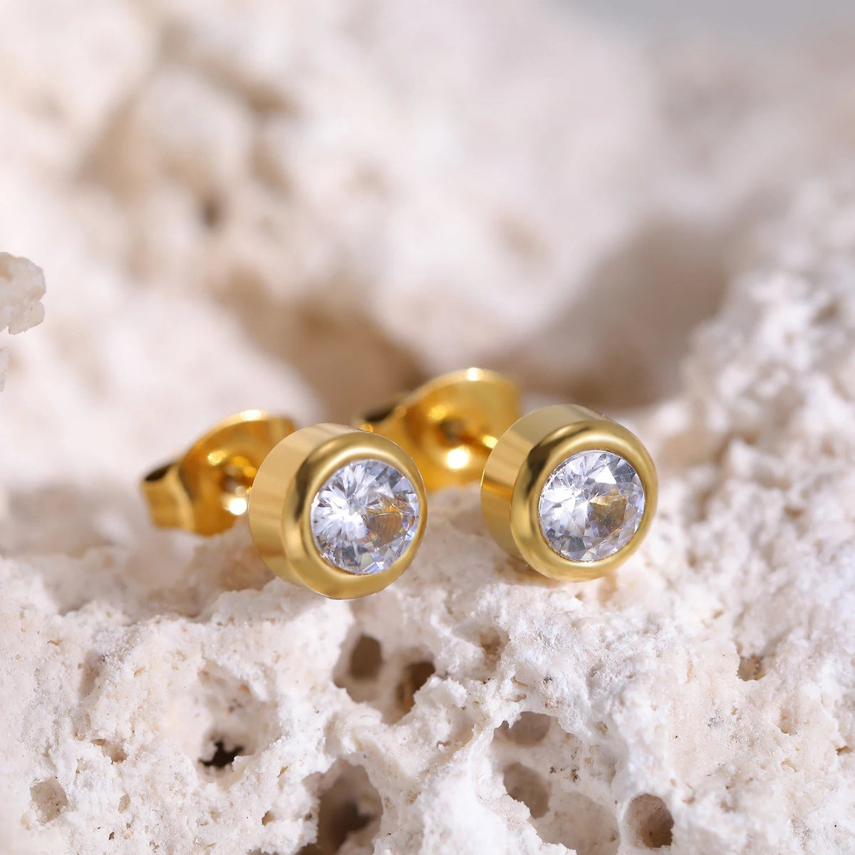 Titanium 5mm Cubic Zirconia Bezel Set Stud Earrings - Premium Jewelry from Dazzling Delights - Just $24.95! Shop now at Dazzling Delights
