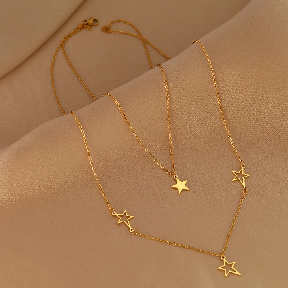 Titanium Double Layer Star Pendant Necklace - Premium Jewelry from Dazzling Delights - Just $27.95! Shop now at Dazzling Delights