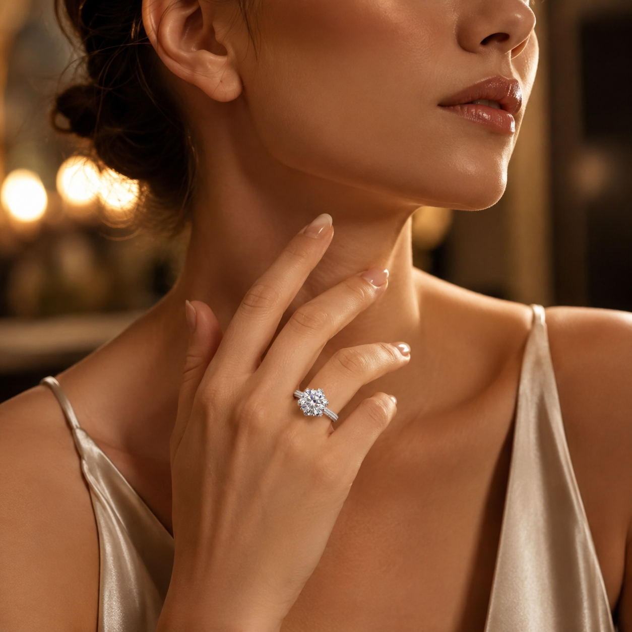 Round Brilliant Moissanite Cathedral Pavé Engagement Ring