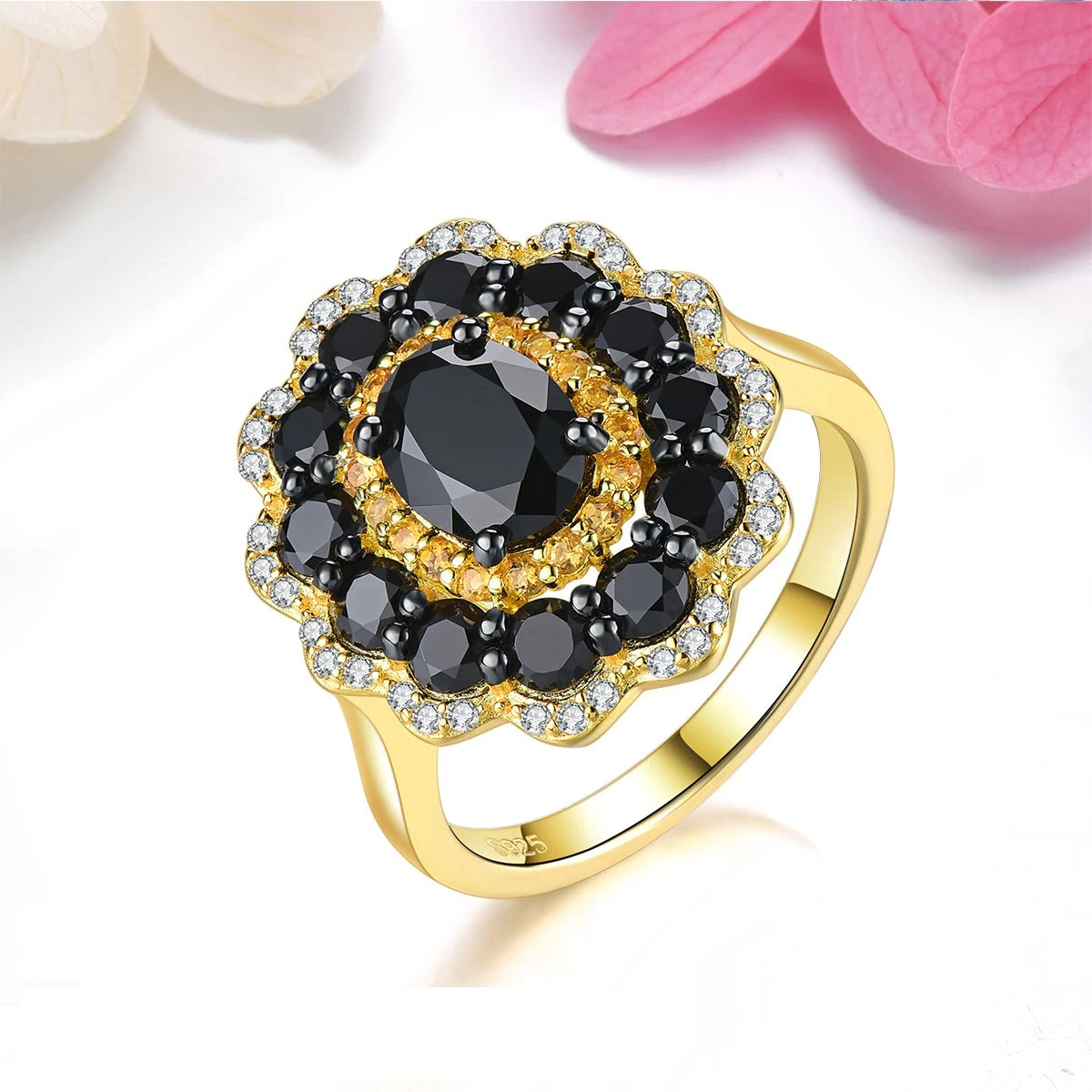Black Spinel & Citrine Triple Halo Ring - Premium Jewelry from Dazzling Delights - Just $135! Shop now at Dazzling Delights