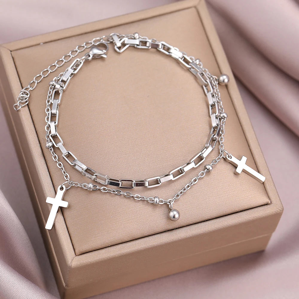Titanium Cross Charm Bracelet - Premium Jewelry from Dazzling Delights - Just $28.95! Shop now at Dazzling Delights