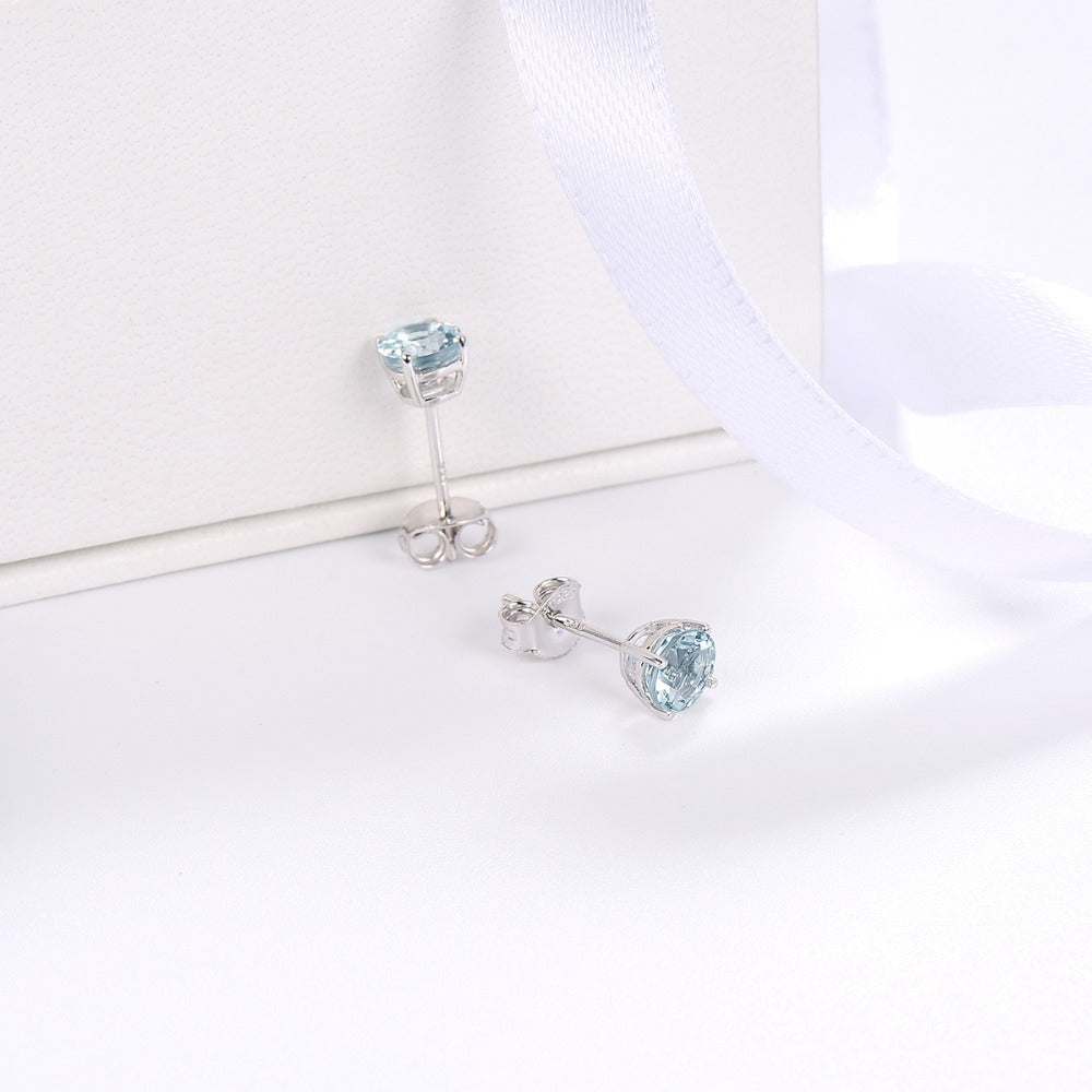 6mm Round Cut Natural Aquamarine Stud Earrings - Premium Jewelry from Dazzling Delights - Just $98.95! Shop now at Dazzling Delights
