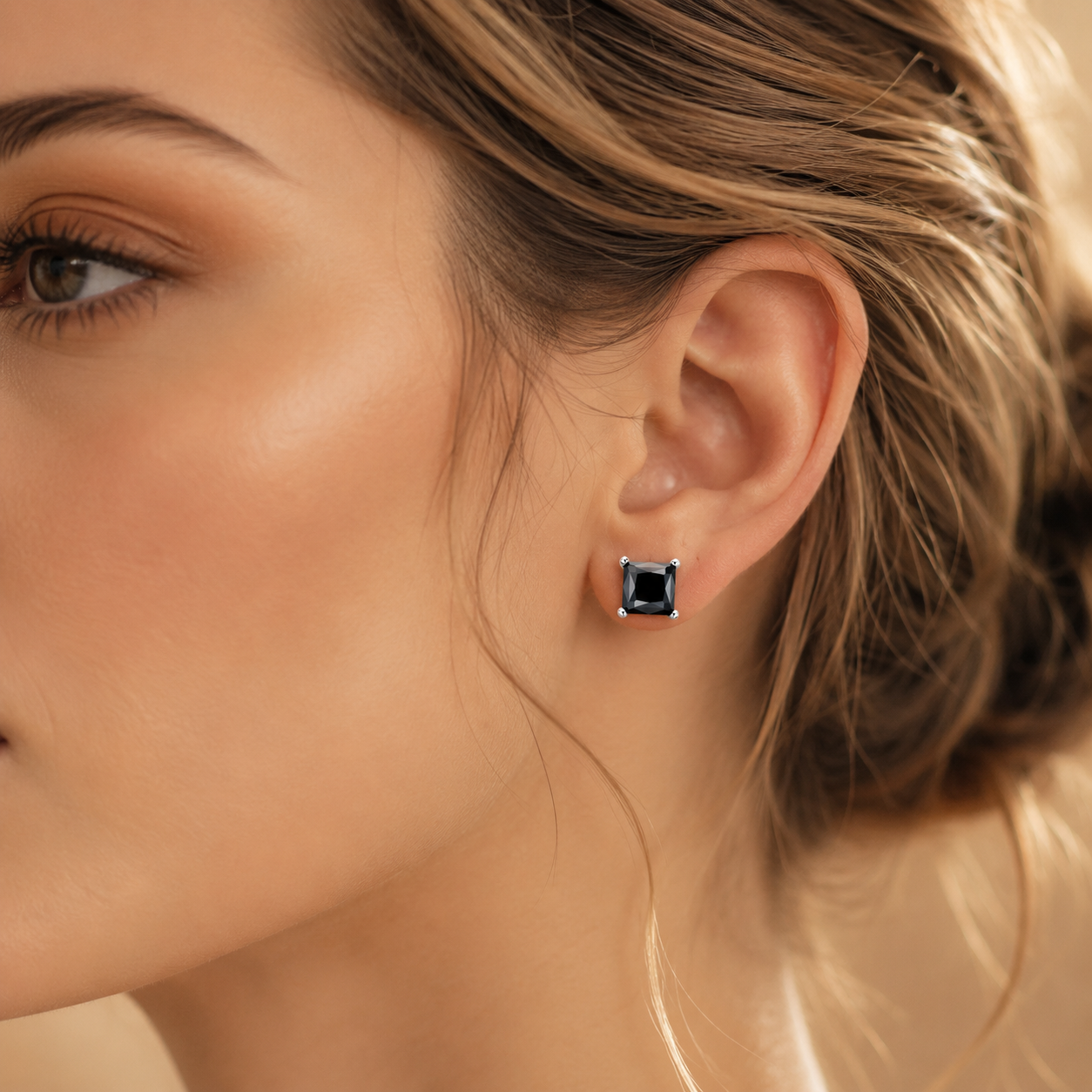 Princess Cut Black Moissanite Stud Earrings
