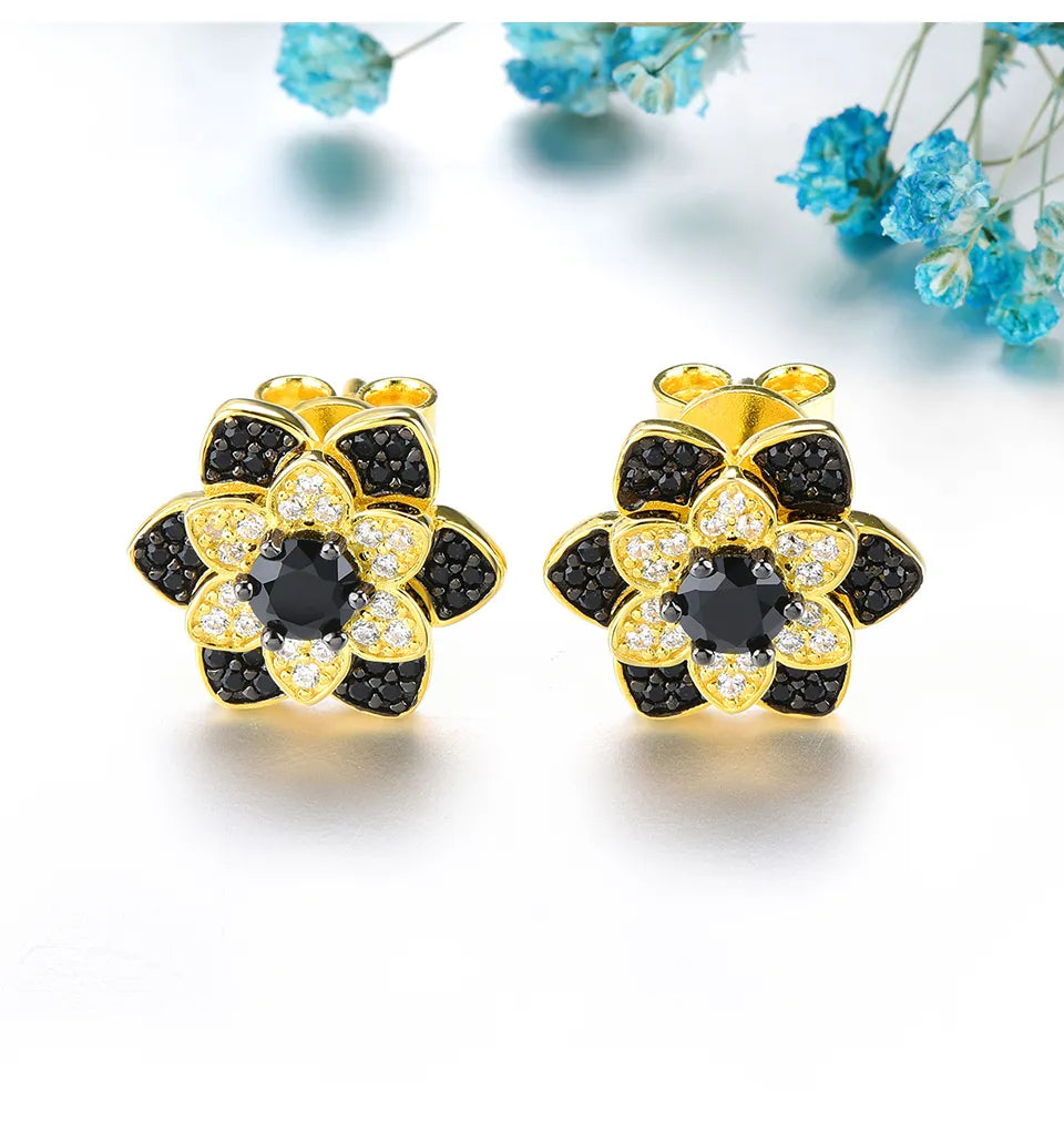 Black and White Spinel Flower Stud Earrings - Premium Jewelry from Dazzling Delights - Just $83.95! Shop now at Dazzling Delights