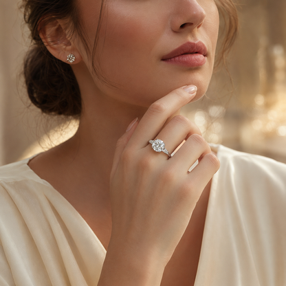 Round Brilliant & Tapered Baguette Moissanite Trilogy Ring