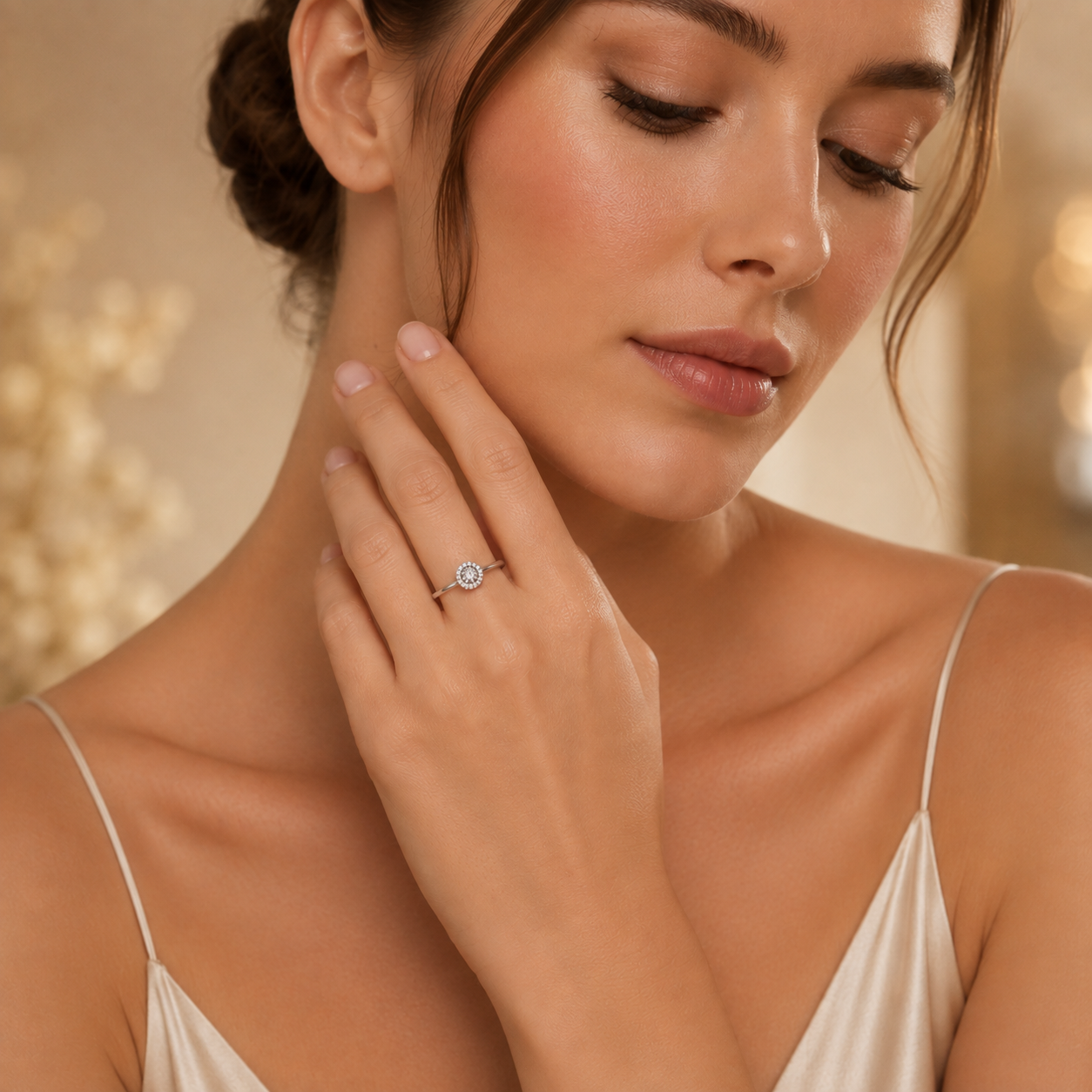Petite Round Brilliant Cut Moissanite Halo Ring