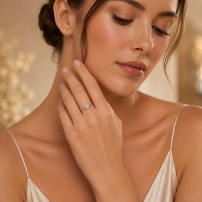 Petite Round Brilliant Cut Moissanite Halo Ring