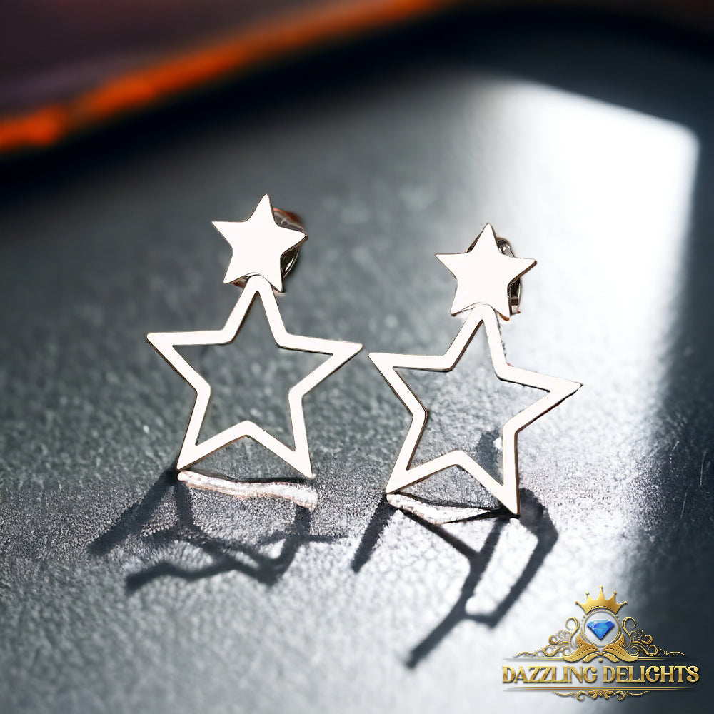 Titanium Double Star Stud Earrings - Premium Jewelry from Dazzling Delights - Just $27.95! Shop now at Dazzling Delights