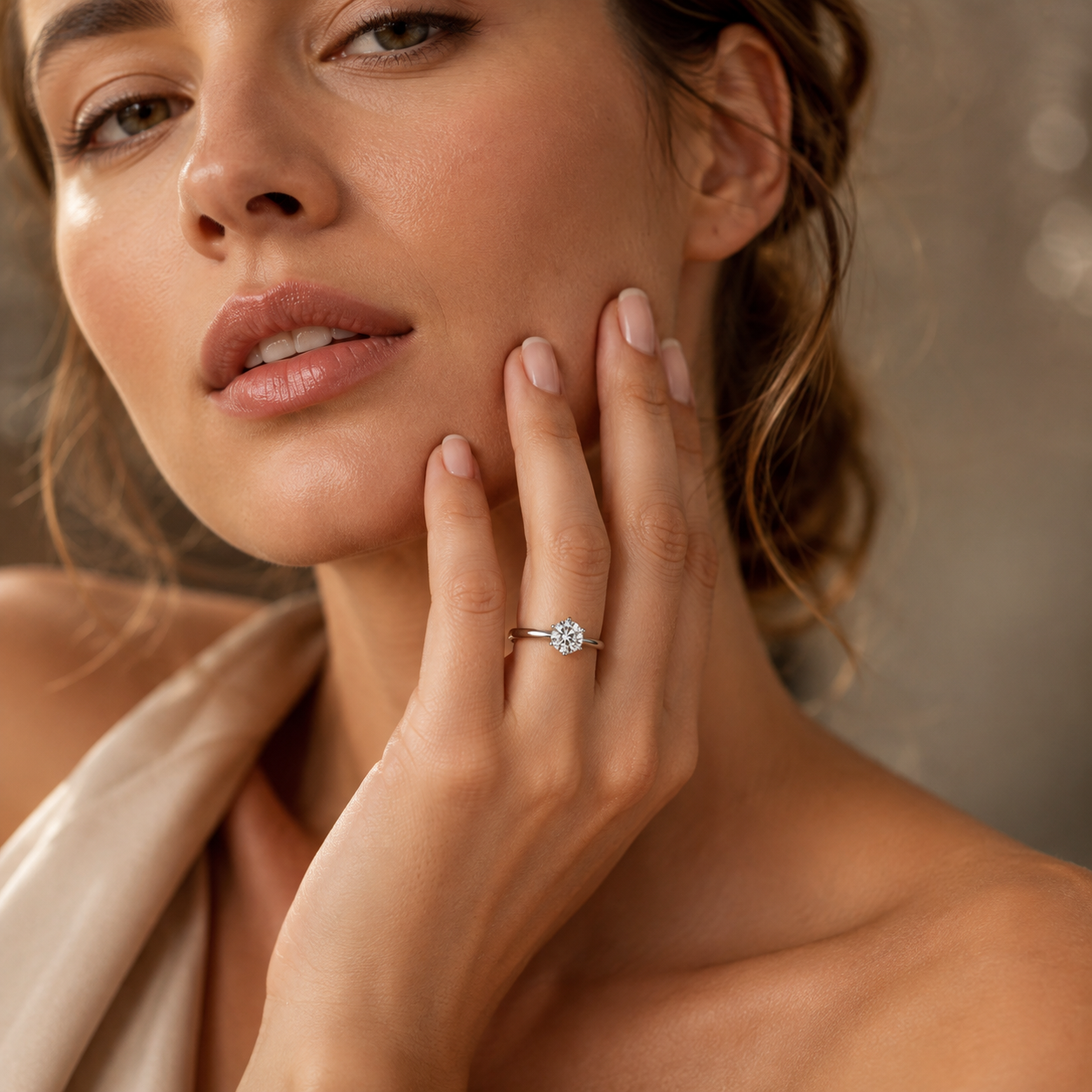 Anillo de compromiso clásico de moissanita con solitario estilo Tiffany de 6 puntas 